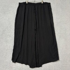 Wide Leg Black Lounge Pants 3X Elastic Waist Drawstring Crochet Side Detail